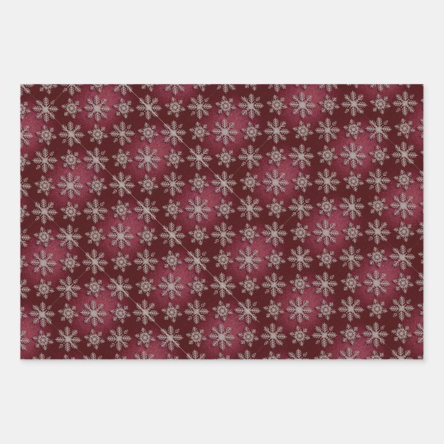 Luxus-Silber-Schneeflocken-Rot-Glitter-Geschenkver Geschenkpapier Set (Vorderseite)