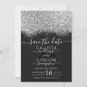 Luxus Silber Schwarz Glitter Konfetti Hochzeit Save The Date