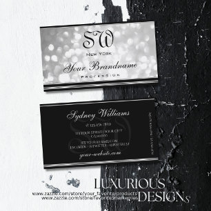 Luxus Silberner Glitzer Schwarzes Monogramm Silber Visitenkarte