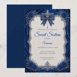 Luxus SilberRoyal Blau Silber Sweet 16 Einladung