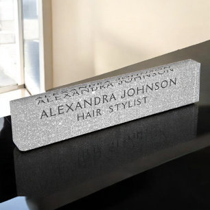 Luxus Silver Beruflicher Glitzer Sparkle Modern Namensplakette