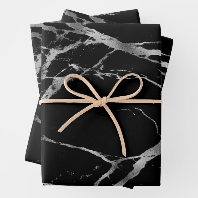 Luxus Silver Black Marble individuell anpassen Geschenkpapier Set (Beispiel)