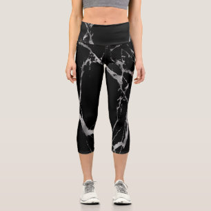 Luxus Silver Black Marmor Capri Leggings