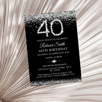 Luxus Silver Diamonds 40. Geburtstag Party Einladung
