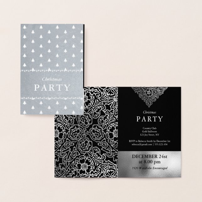 Luxus Silver Foil Black Christmas Party Folienkarte (Anzeige)