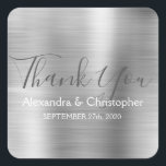 Luxus Silver Gastgeschenk Hochzeit Vielen Dank Quadratischer Aufkleber<br><div class="desc">Silver Wedding Siegel Gefallen Vielen Dank Sticker. Dieser Aufkleber kann auf Ihren Namen und Ihr Hochzeitsdatum angepasst werden und zum Siegel Ihrer Hochzeitseinladungen oder Liebestaschen verwendet werden. Bitte kontaktieren Sie den Designer,  wenn Sie passende Artikel wünschen.</div>