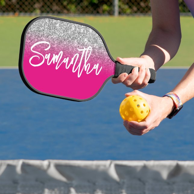 Luxus Silver Glitzer Hot Pink Ombre Personalisiert Pickleball Schläger (InSitu)