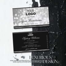 Luxus Silver Glitzer Logo Schwarz Silber Border