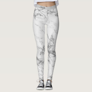 Luxus Silver Glitzer Marmor Hinzufügen Text Leggings