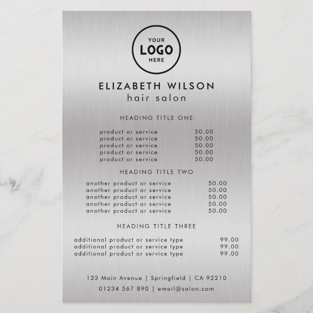 Luxus Silver Glitzer Salon Supplies Flyer (Vorne)
