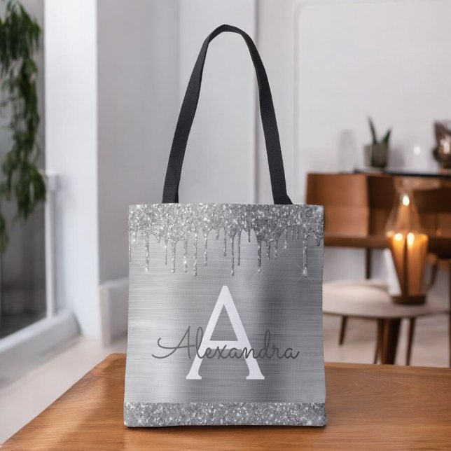Luxus Silver Glitzer Sparkle Elegantes Monogramm (Von Creator hochgeladen)