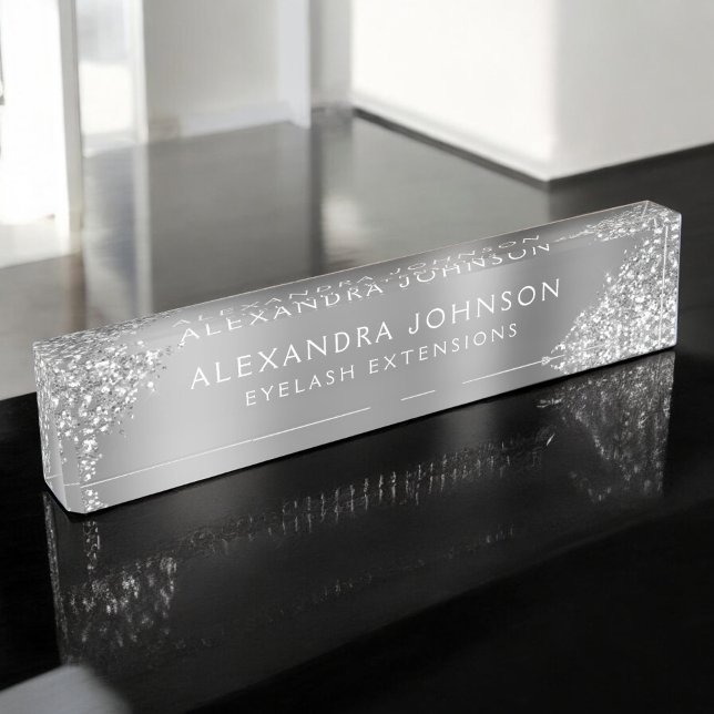 Luxus Silver Glitzer Sparkle Eyelash Erweiterungen Namensplakette (Von Creator hochgeladen)