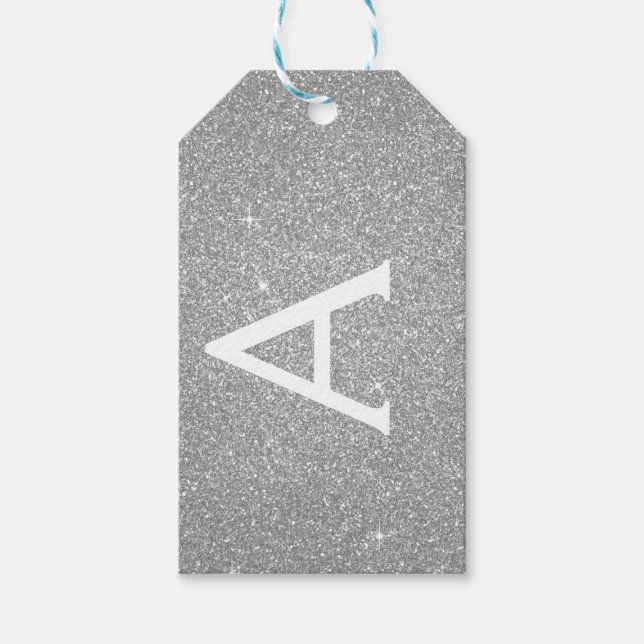 Luxus Silver Glitzer & Sparkle Monogram Geschenkanhänger (Vorderseite)