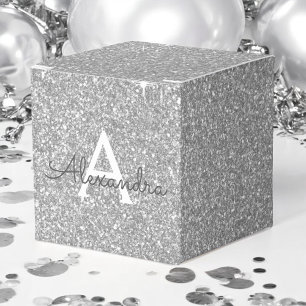 Luxus Silver Glitzer & Sparkle Monogram Geschenkschachtel