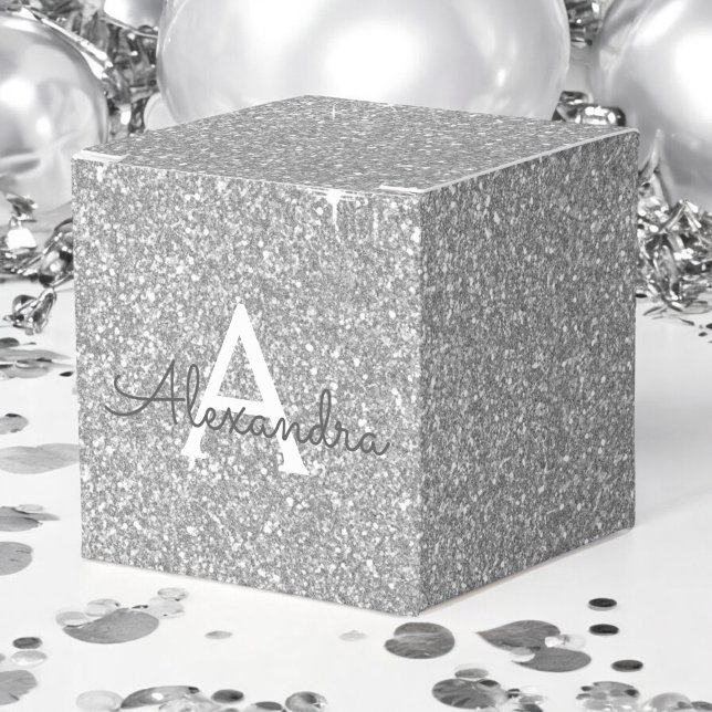Luxus Silver Glitzer & Sparkle Monogram Geschenkschachtel (Von Creator hochgeladen)