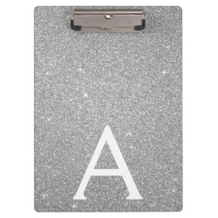 Luxus Silver Glitzer & Sparkle Monogram School Klemmbrett