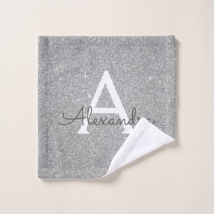 Luxus Silver Glitzer & Sparkle Monogram Waschlappen
