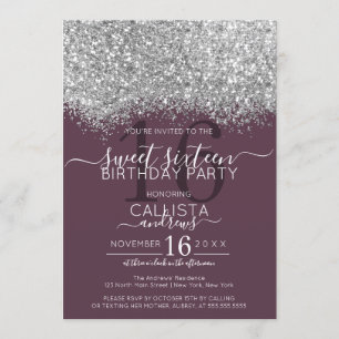 Luxus Silver Lila Glitzer Confetti Sweet 16 Einladung