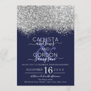 Luxus Silver Navy Glitzer Confetti Verlobung Einladung