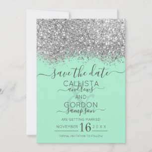 Luxus Silver Neo Mint Glitzer Confetti Wedding Save The Date