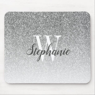 Luxus Silver Ombre Imitate Glitzer Monogram Mousepad