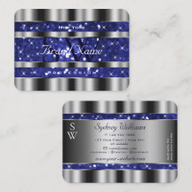Luxus Silver Royal Blue Sparkle Glitzer Monogram