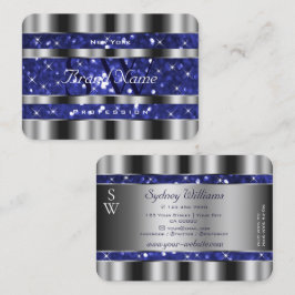 Luxus Silver Royal Blue Sparkle Glitzer Monogram Visitenkarte