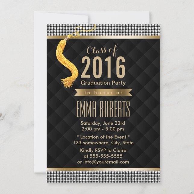 Luxus Silver Sequin Border Moderner Abschluss Einladung (Vorderseite)