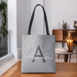 Luxus Silver Sparkle Elegante Monogram Book Bag<br><div class="desc">Luxuriöse Silber Imitate Sparkle und Glitzer Elegant Monogram Book Bag. Dieses Buchtasche kann so angepasst werden,  dass sie Ihren Vor- und Erstnamen enthält.</div>