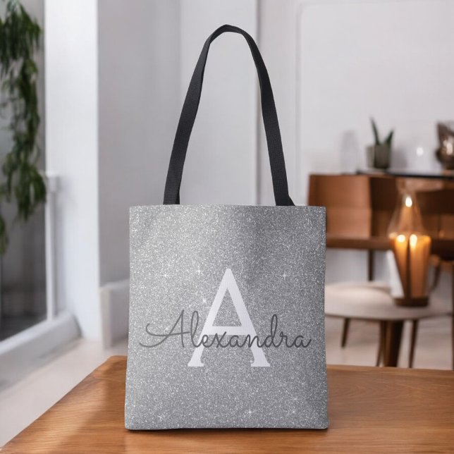 Luxus Silver Sparkle Elegante Monogram Book Bag (Von Creator hochgeladen)