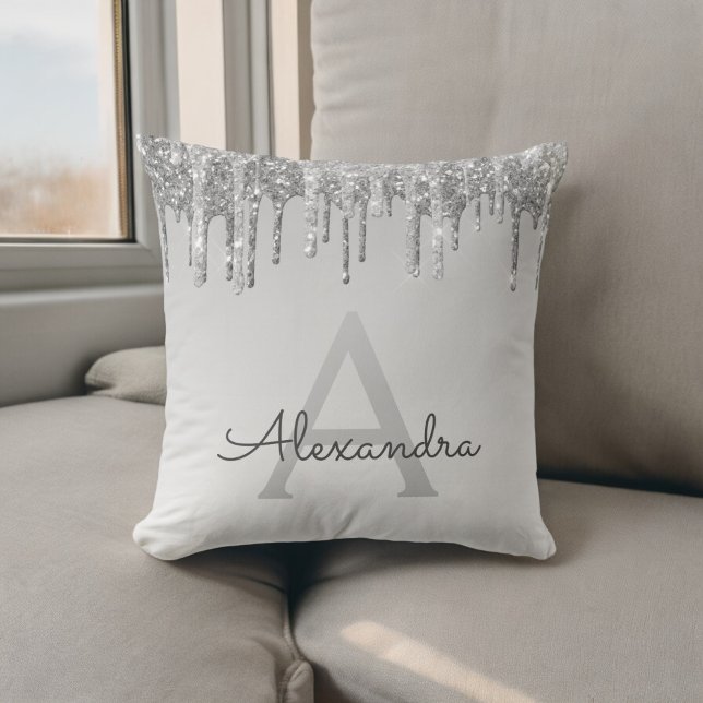Luxus Silver Sparkle Glitzer Monogram Kissen (Von Creator hochgeladen)