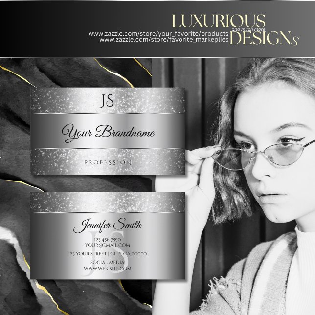 Luxus Silver Sparkle Glitzer Stars und Initialen Visitenkarte (Von Creator hochgeladen)