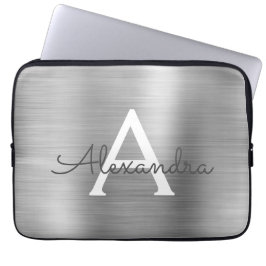 Luxus Silver Stainless Steel Monogram Laptopschutzhülle