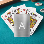 Luxus Silver Stainless Steel Monogram Spielkarten<br><div class="desc">Luxuriöse silberne Imitate Metallic Foil Edelstahl Elegant Monogram Playing Cards. Diese Spielkarten können so angepasst werden,  dass sie Ihren Anfangs- und Vornamen enthalten und ein großartiges Gastgeschenk für eine Geburtstagsfeier,  ein Brautparty oder einen Junggeselinnen-Abschied machen.</div>