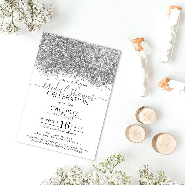Luxus Silver White Glitzer Confetti Brautparty Einladung (Von Creator hochgeladen)