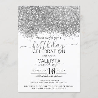 Luxus Silver White Glitzer Confetti Geburtstag Einladung