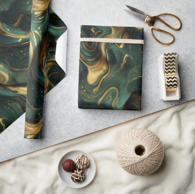 Luxus Smaragd-Gold Fluid Dunkles abstraktes Muster Geschenkpapier (Kunsthandwerk)