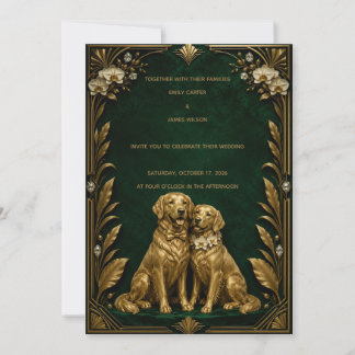 Luxus-Smaragd-Gold-Golden-Retriever-Hochzeits-Einl Einladung