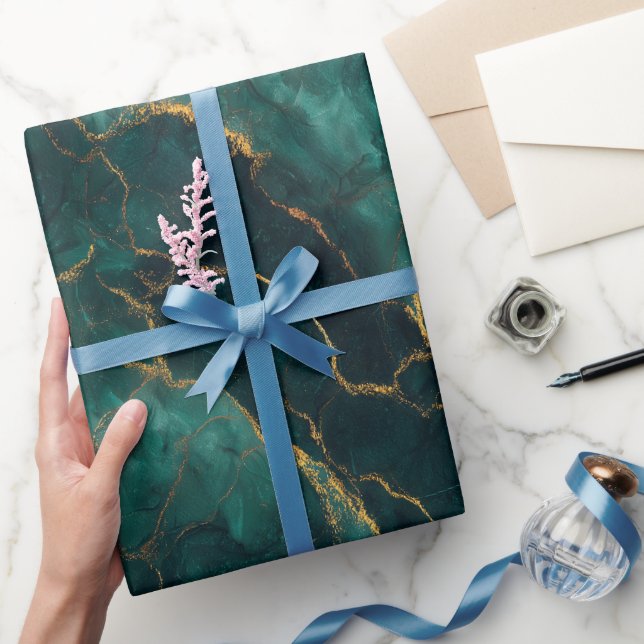 Luxus-Smaragd-Gold-Marmor Grün Abstraktes Muster Geschenkpapier (Schenken)