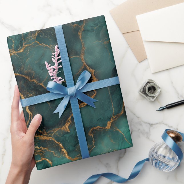 Luxus-Smaragd-Gold-Marmor Grün Abstraktes Muster Geschenkpapier (Schenken)
