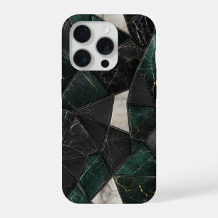 Luxus-Smaragd- und Holzkohle-Schwarz-Marmor-Geomet iPhone 15 Pro Hülle