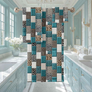 Luxus-Smaragdglitter-Afrika-Tierdruck-Handtuch-Set Badhandtuch Set