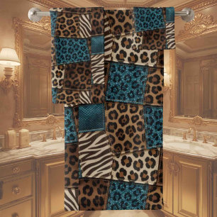 Luxus-Smaragdglitter-Afrika-Tierdruck-Handtuch-Set Badhandtuch Set