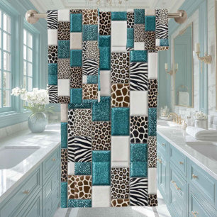 Luxus-Smaragdglitter-afrikanischer-Tierdruck-Handt Badhandtuch Set