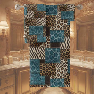 Luxus-Smaragdglitter-afrikanischer-Tierdruck-Handt Badhandtuch Set