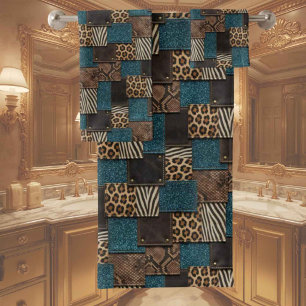 Luxus-Smaragdglitter-afrikanischer-Tierdruck-Handt Badhandtuch Set