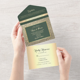 Luxus Smaragdgrün Gold Foto Hochzeit All In One Einladung