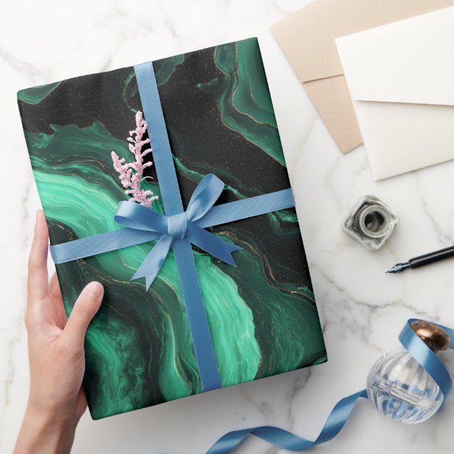 Luxus Smaragdgrüner Marmor Glanz Abstractes Muster Geschenkpapier (Schenken)