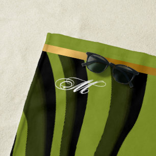 Luxus Soft Green Gold 3D Zebra Wave Strandtuch