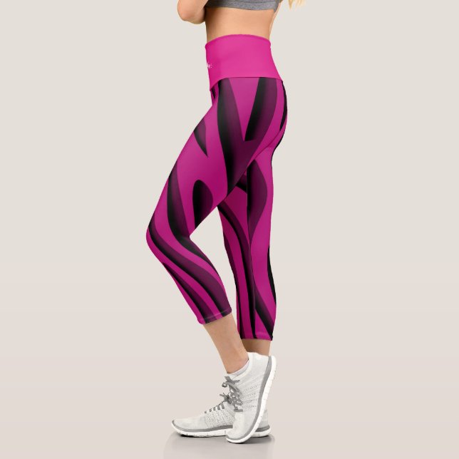 Luxus Soft Pink 3D Zebra Wave Capri Leggings (Links)